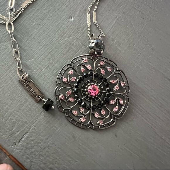 Mariana Silver Tone Crystal Circle Pendant Necklace - Picture 6 of 11